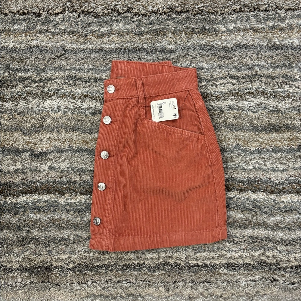 Free People Rust Corduroy Button-Front Mini Skirt - Picture 12 of 14